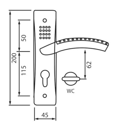 siba ruchka dverna bari na planci wc 62 mm mat.nikel hrom 22 07 1