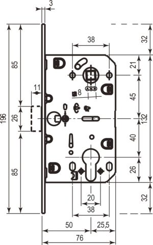 AGB Art. B061035034 Механізм Mediana Polaris під циліндр мат хром 85мм