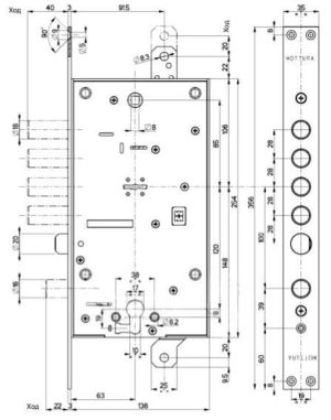 Mottura Art. 54797TBSR56 Замок 4-риг із засувкою