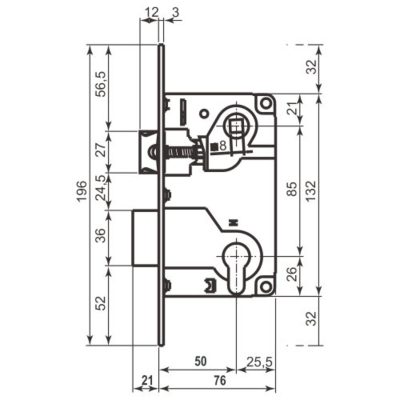 AGB Art. B010255003 Механізм замку латунь 85мм