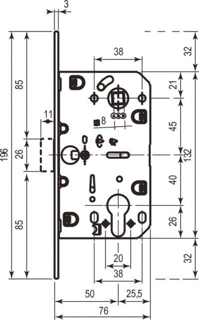 AGB Art. B061035012 Механизм Mediana Polaris под цилиндр ант латунь 85мм