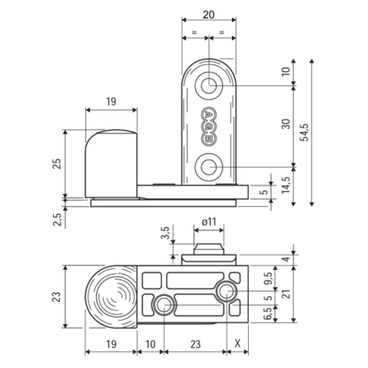 AGB 2R Завіса напівприхована, комплект (верхниз), хром 3 хром
