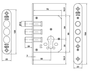 Amig Замок додатковий мод.103 - B=50 мм латунь