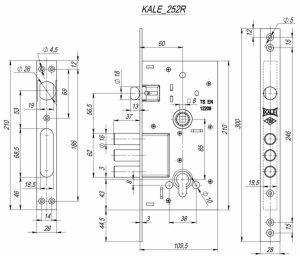 KALE Корпус замка для металевих дверей 252 R з відповідною планкою