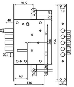 Mottura Art. 52771DM2854 MATIC Замок 4-риг з засув, під тяги