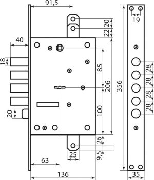 Mottura Art. 52783DM2856CR Замок 5-риг под тяги хром накл