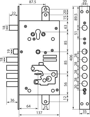 Mottura Art. 54J939H8B05AC6O Замок 4-риг з засувкою